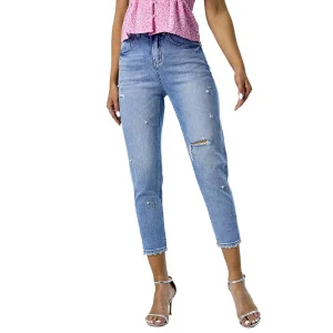 Calças jeans femininas skinny destruídas com buracos