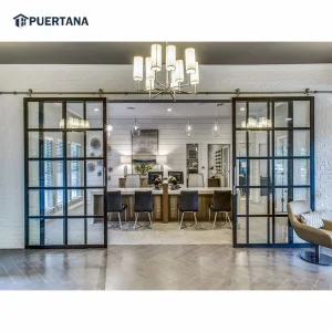 Residential Industrial Design Sliding Metal Track Steel Aluminium Glass Barn Doors Interior