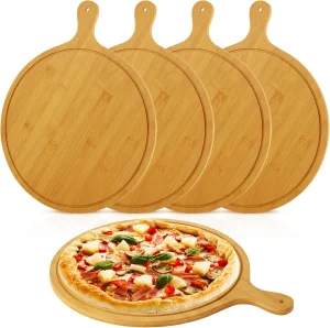 5 PCS Round Wooden Cutting Board Bamboo Serving Board with Handle for Pizza Bread Cheese Charcuterie Fruit Vegetables