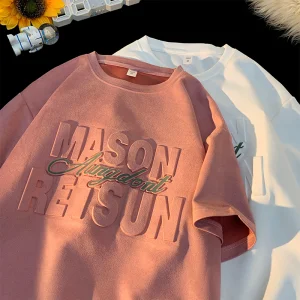 Premium Men's 100% Cotton Hip Hop Pullover T-Shirt Custom High Quality 3D Three-dimensional Bump Embossed Solid 260 Grams