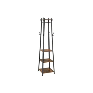 Wooden Coat Rack with Shelves