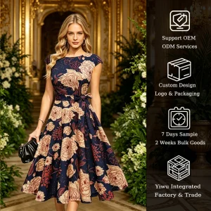2026 Vintage Empire Waist Tea-Length Cocktail Dress