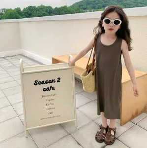 Vestido Casual de Camiseta para Meninas de Verão em Bamboo OEM