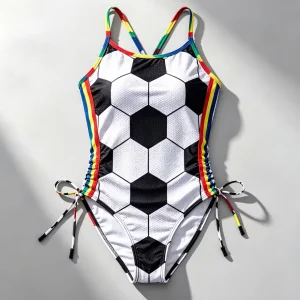 Solid One-Piece Swimsuit Rainbow Trim Straps