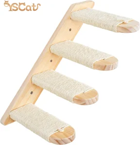 2025 Hot Selling Eco-Friendly Wooden Cat Climbing Frame Modern Luxury DIY Wall-Mounted Four-Step Staircase with Jute Scratching