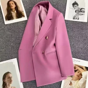 Thin Autumn Solid Small Suit Jacket Women Casual Coat Clothing Double Breasted Elegant Office Lady Blazers