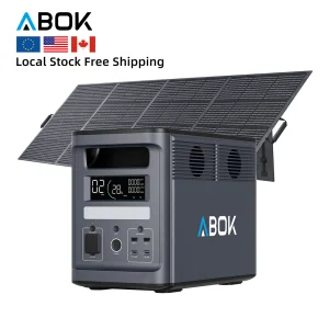 ABOK 2000W 1536Wh Portable Solar Power Station Solar Powered Generator Battery Generator With 400W Solar Panel Off Grid