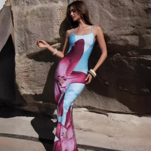 Vestido largo casual sin mangas impreso