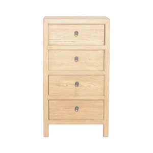 Antique Solid Elm Wood Nightstand with 4 Drawers for Bedrooms