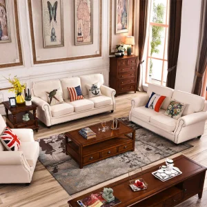 Luxury Living Room Sofas 3 Seaters Loveseats Sectional Sofa White Fabric Modern American Style Chesterfield Sofa