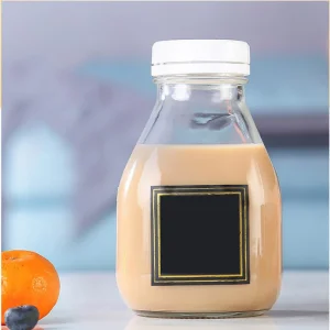 10oz Square Glass Milk Beverage Bottle with Safety Plastic Cap