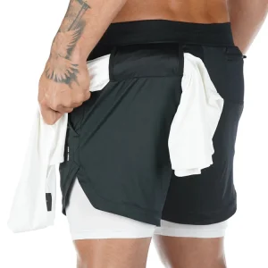 Men Plus Size Double Layer Jogger Workout Shorts Basketball Cargo Shorts Loose Outdoor Side Pocket Mesh Men Gym Shorts