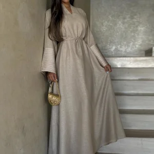 V-Neck Silver Embroidery Maxi Dress