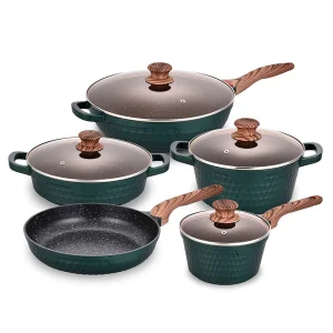 5 Piece Green Textured Die-Cast Aluminum Cookware Set