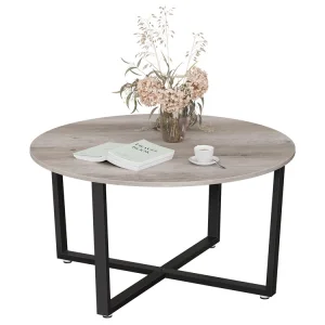 Living Room Small Industrial Style Gray Round Wooden Coffee Table