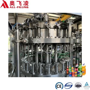 Linha de Produção de Bebidas Carbonatadas com Enchimento de Líquidos em Garrafas de Vidro de Grau Alimentício Tipo Rotativo 3in1 Lavagem, Enchimento, Tampagem, Embalagem, Enlatamento, Selagem