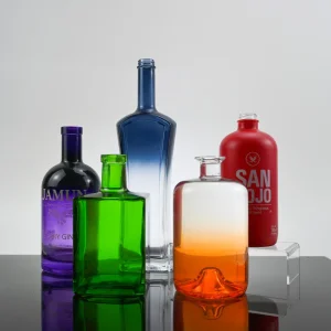 750ml Silk Printed Empty Square Round Glass Liquor Bottle for Gin Agave Whiskey Packaging Brandy Spirits Vodka Tequila Bottle with Painted Color Cone Bottle