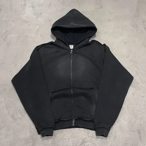 Custom Zip up Vintage Double Layer Acid Wash Sun Faded Distressed Hoodies