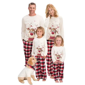 Conjunto de pijamas de manga larga para toda la familia con estampado navideño