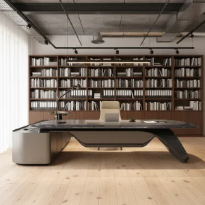 Premium CEO Desk With Durable Metal Structure &amp; Smooth Leather Top, Spacious Executive Desk With Side Storage For office Desk