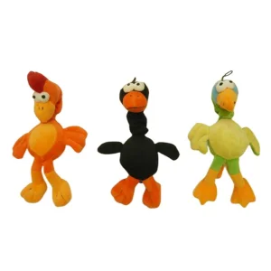 Juguete de perro personalizado al por mayor, mini peluche de animal, pájaro de peluche suave, juguetes para mascotas con sonido, pájaros en naranja, negro y verde con squeaker