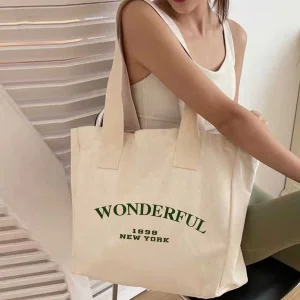 Customized Color Logo Tote Bags Recycled Cotton Canvas With Daily Advertising Travel Gift Usage Reusable Blank Shopping Bags