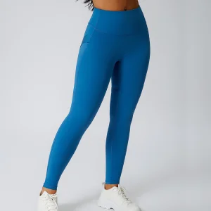 Customizable Women's Full Length Wrinkle-Resistant Solid Pocket Yoga Tight Pants High Waist Breathable Spandex/Nylon Fitness