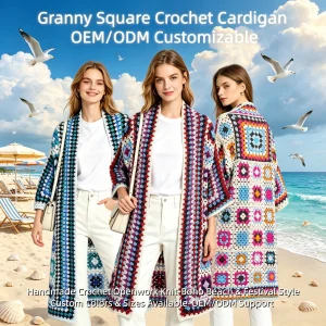 Crochet Beach Cover up Cardigan for Women Summer Beach Outfit with Acrylic Fabric &amp; Custom All-over Printing