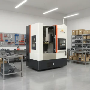 Heavy-duty Rotary Table CNC Vertical Lathe with Large Diameter Grinding Disc, specialized Equipment for Turning Operations.