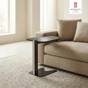 Minimalist Grey Sintered Stone Coffee Table Matte Finish with Wooden Base for Contemporary Industrial Home Decor