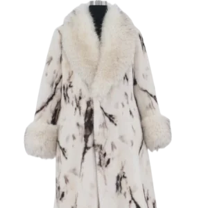 Big Collar Fur Coat Printed Jacket Women's Chic Winter Outerwear Luxury Trench Coat