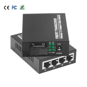 Durable 10/100Mbps Single Mode Fiber Media Converter 1 FX to 4 TX 20km SC for Home/Office Network