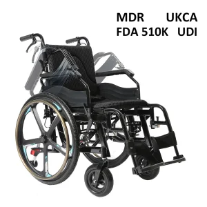 Ksm-201p Manual Light Wheelchairs Big 24'' Aluminium Quick Remove Tyre All Terrain Wheelchair with Parking Function Folding Wheelchairs Price