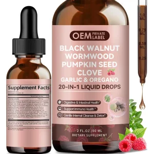 OEM Black Walnut Wormwood Liquid Drops With Clove,Pumpkin Seed,Garlic,Oregano,Berberine Supplement For Gut Cleanse Digestive