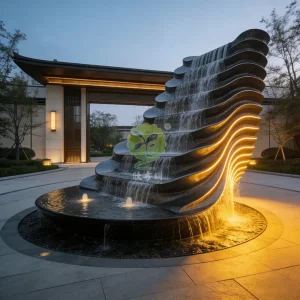 Customized Outdoor Stainless-Steel Abstract Art Installation Creative Water Feature Fountain Sculpture Manufacturer