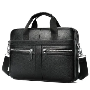 Genuine Leather Briefcase Men's Handbag Shoulder Business Bag for 14 Inch Laptop