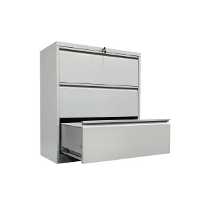 Metal Office Steel Furniture 3 Draw White Storage Cabinet A4/A3 Wide Card Filing Cupboard with Key Lock
