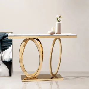 Contemporary Living Room Marble Top Console Table with Metal Base