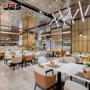 J2s Luxury Restaurant Furniture Set Tables and Upholstered Chairs for Hotel Buffet Area