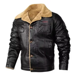 YAJIANUO Custom Men's Casual Winter PU Thick Fleece Jacket Plus Size Waterproof Zipper