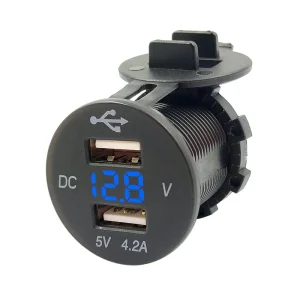Waterproof Digital Voltmeter Car Motorcycle Power Outlet Adapter 12V 4.2A Dual USB Car Charger
