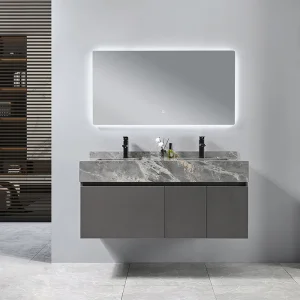 Grey Color New Design Wall Mounted Mirror Bathroom Vanity Sintered Modern Storage