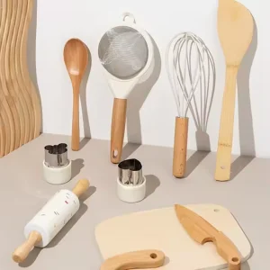 Pretend Play Cooking Set Safe Durable Wooden Toys Develops Motor Skills Imaginative Role-Play