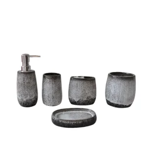 Custom Gray-Black Gradient Fabric-Textured Ceramic Bathroom Accessory Set Manufacturers, Companies