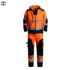 JIADE Men's Class 3 High Visibility Reflective Thermal Waterproof Breathable Plus Size Detachable Hood Jacket Polyester Road