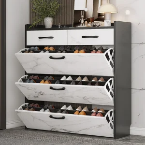 Modern Marble Color 4 Tier Shoe Cabinet Wooden Shoe Rack