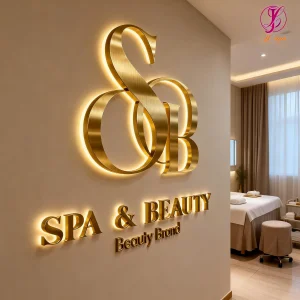 Business Name SPA Beauty Salon Sign And Reception Signs Gold Mirror Metal Letter 3D Led Brand Logo Backlit Sign For Business