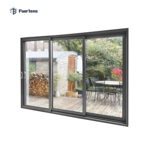 Black 3 Track Aluminium Hanging Stacking Sliding Glass Door with Grid Design for Balcony