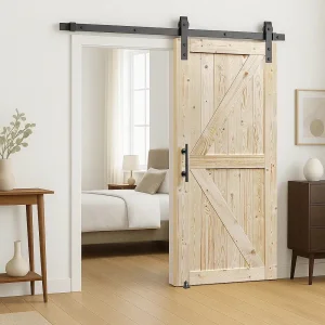 Finish Modern Farmhouse Style Solid Wood Sliding Barn Door for Bedroom Closet Interior Design