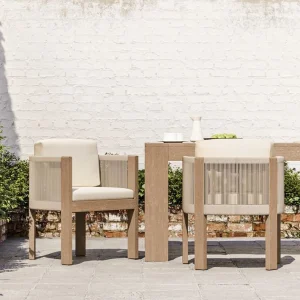 Modern Outdoor Dining Table Set Premium Teak Dining Table with Braided Rope Chairs Outdoor Furniture